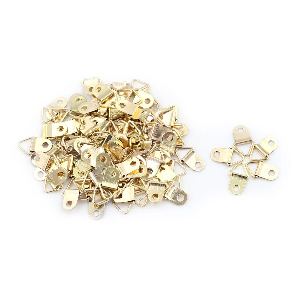 100 Pcs Golden Triangle D-Ring Hanging Picture Oil Painting Mirror Frame Hooks Hangers | Обустройство дома
