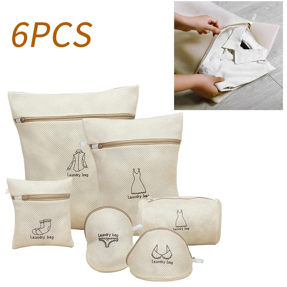 

5PC Mesh Laundry Bag Foldable Clothes Bags for Delicates Set Washing Machine Travel Storage Organize Clothing Lingerie Socks