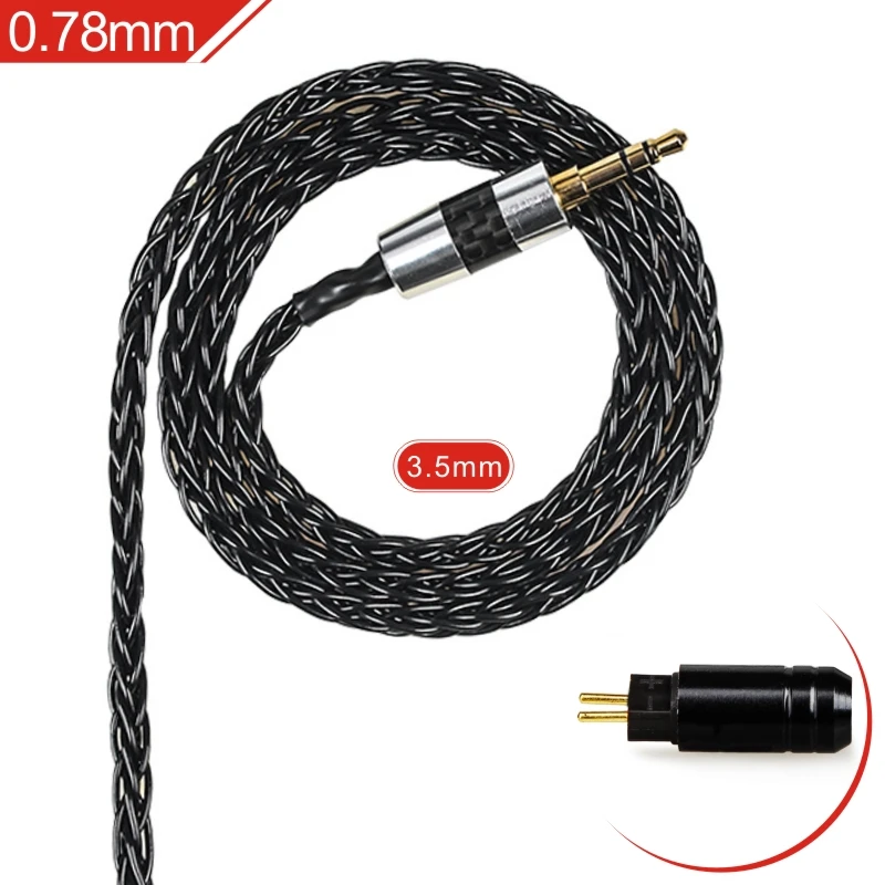 Black 3.5mm 0.78mm FDBRO 8*50 ядер с серебряным покрытием наушники обновления провода наушники MMCX кабель IE80 IM 2Pin 0,78 мм A2DC кабельная гарнитура 2,5/3,5/4,4 мм - Цвет: Black 3.5mm 0.78mm