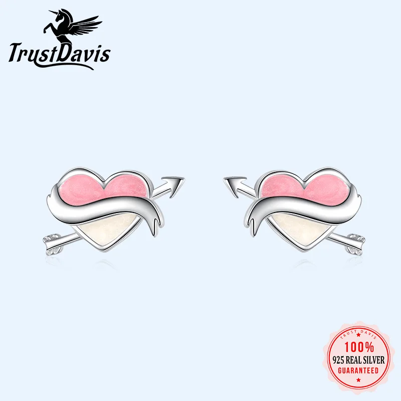 Женские сережки гвоздики Trusta из чистого серебра 925 пробы с розовым амулетом