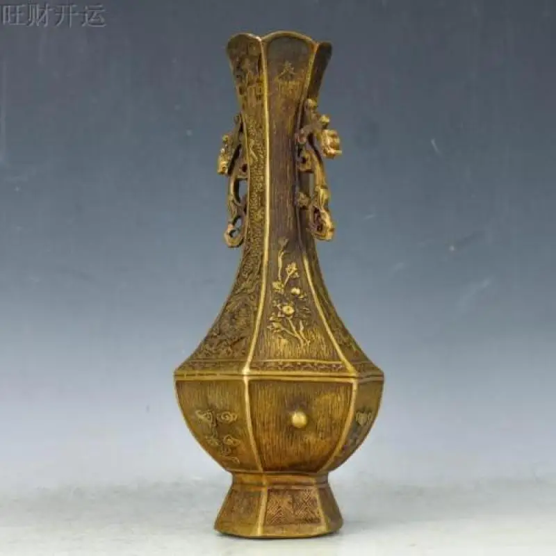 Античный китайский латунный Китайский Зодиак ручной работы ваза с двойными