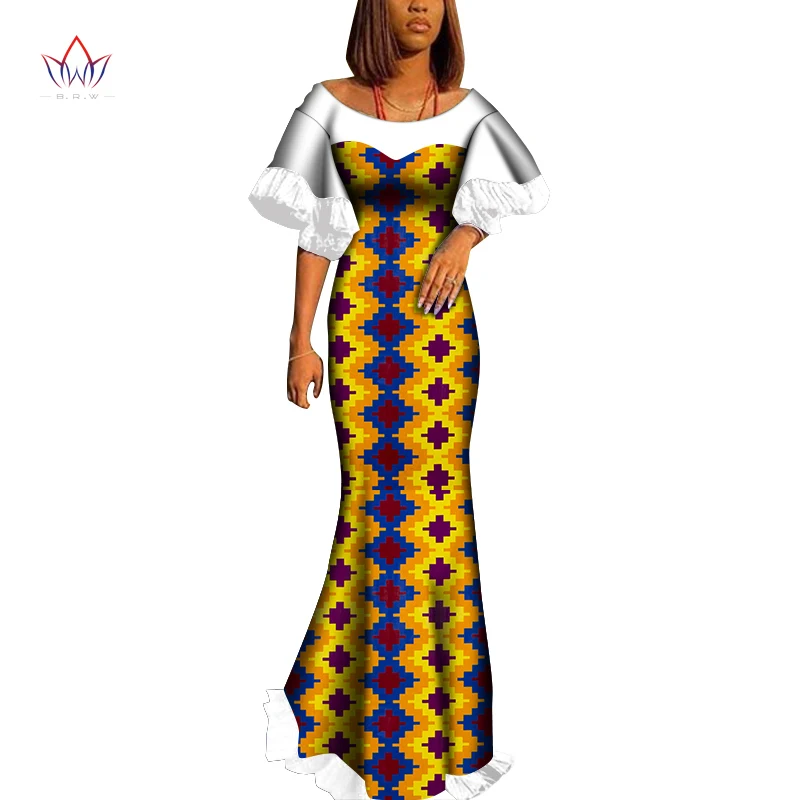 African clothes for women 2020 Africa Wax Dashiki Womans plus size hijab Clothing Half Sleeve Dashiki Maxi Bodycon Dress WY7360