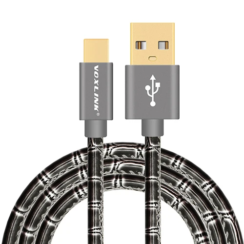 VOXLINK usb кабель для зарядки iPhone 7 Plus из искусственной кожи, usb-кабель для синхронизации данных и зарядки для iPhone 6S Plus 5S iPad Air Mini - Цвет: black