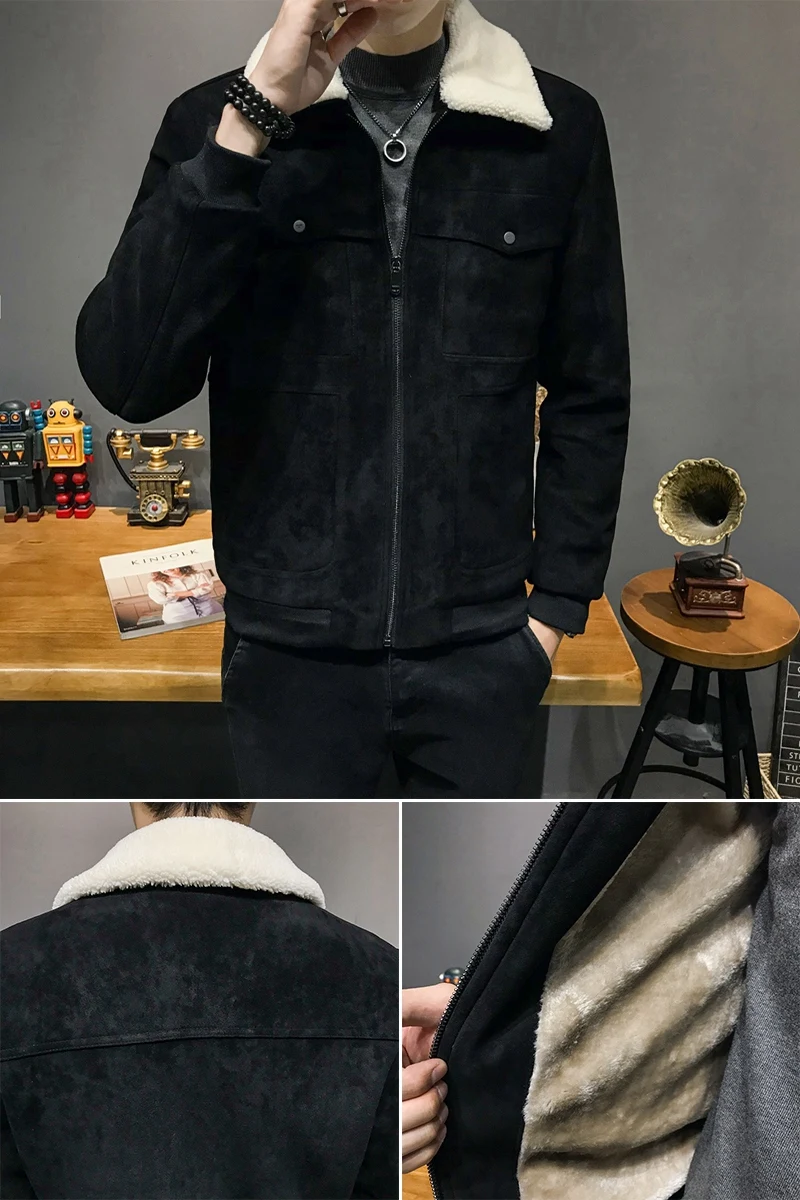 

Men's cashmere jacket Winter new casual thick suede jacket lapel wool coat Thicken Warm Men Jacket Male fur collar Jackets