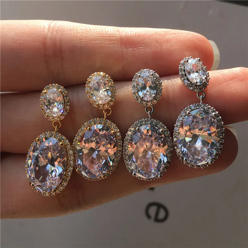 

Luxury Female Crystal White Purple Stone Earrings Big Silver Color Stud Earrings Vintage Oval Wedding Earrings For Women