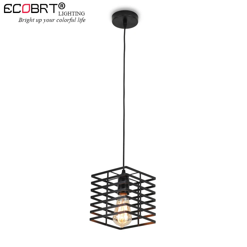 Goedkoop Moderne Zwarte Ijzeren Opknoping Cube Kooi Vintage Lamp Led Hanglamp Lamp E27 Eetkamer Restaurant Teller Industriële Loft Retro