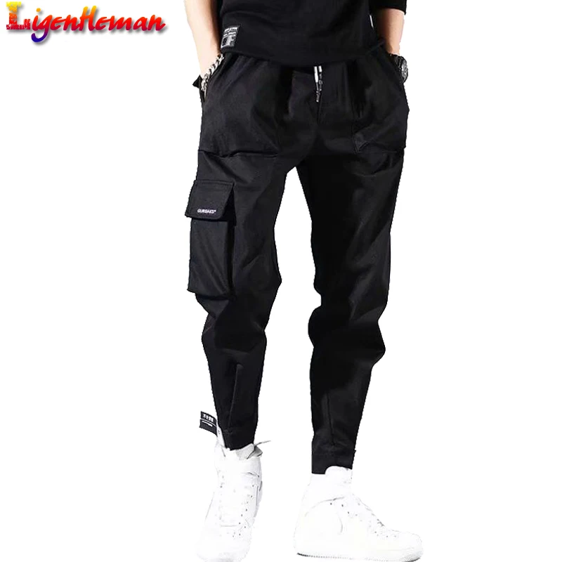 Мужские уличные брюки в стиле хип хоп черные шаровары с эластичным поясом