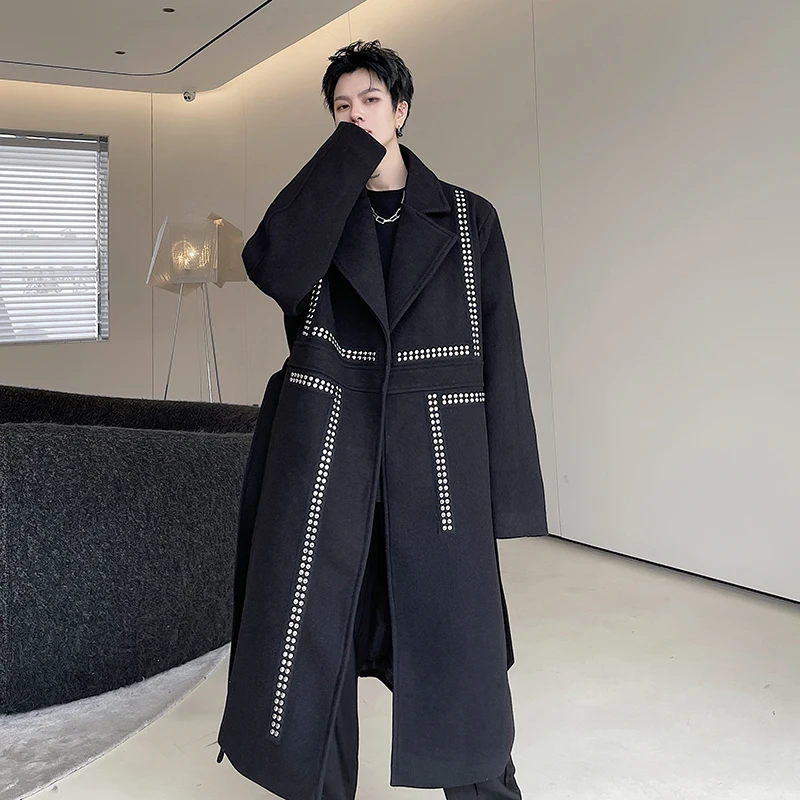 Тренчкот мужской зимний с заклепками уличная одежда модный Свободный