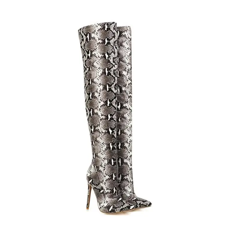 Buono Scarpe/женские ботфорты до бедра с животным принтом пикантные ботфорты на выпускной со змеиным принтом; Botas Mujer; высокие сапоги на тонком высоком каблуке;