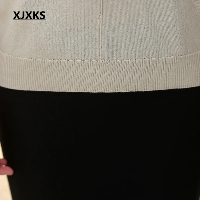 XJXKS Wool Sweater Women Autumn And Winter 2022 Sweaters Long Sleeve Leopard Collar Pull Femme Cashmere Pullover | Женская одежда