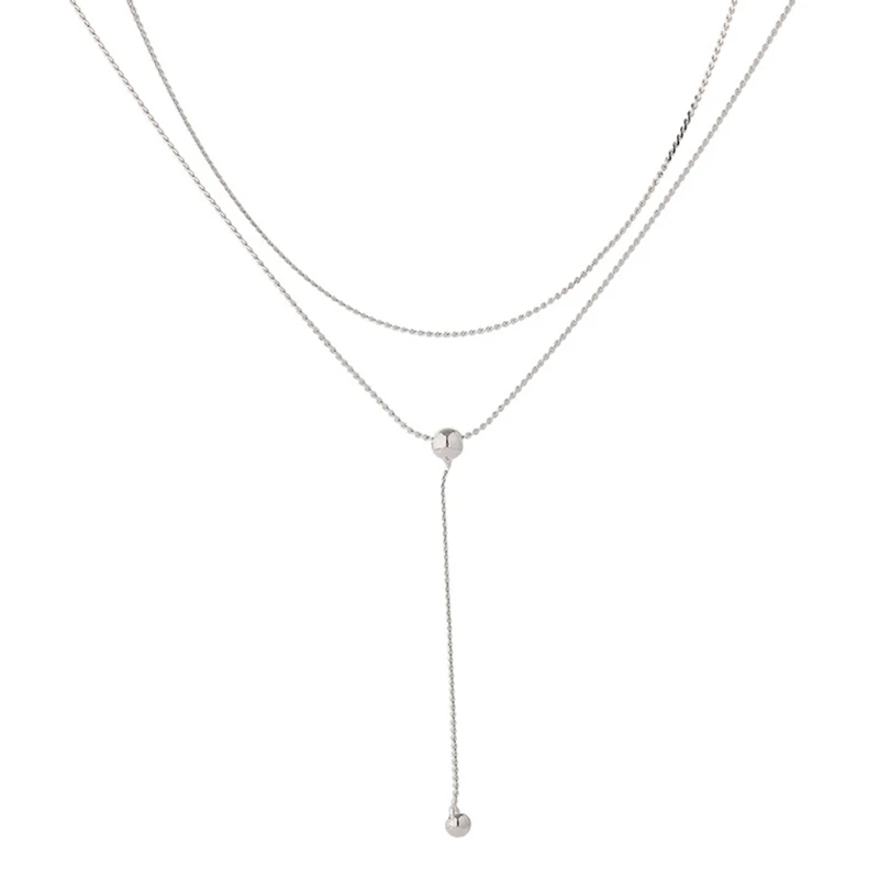 

Simple Double Round Bead Pendant Necklace Elegant Ladies Wedding Silver Color Clavicle Chain Jewelry Fashion Party Accessories