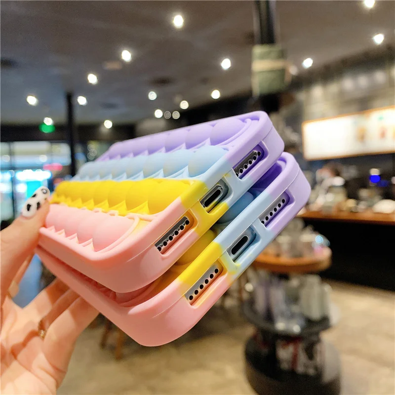 

Relive Stress Phone Case For Iphone X XR XS 12 11 Pro Max 6 6s 7 8 Plus Pop Fidget Toys Push It Bubble Soft Silicone Back Cover