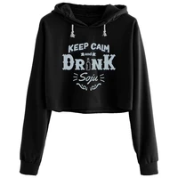 keep calm and drink soju crop hoodies women kpop korean y2k kawaii pullover for girls