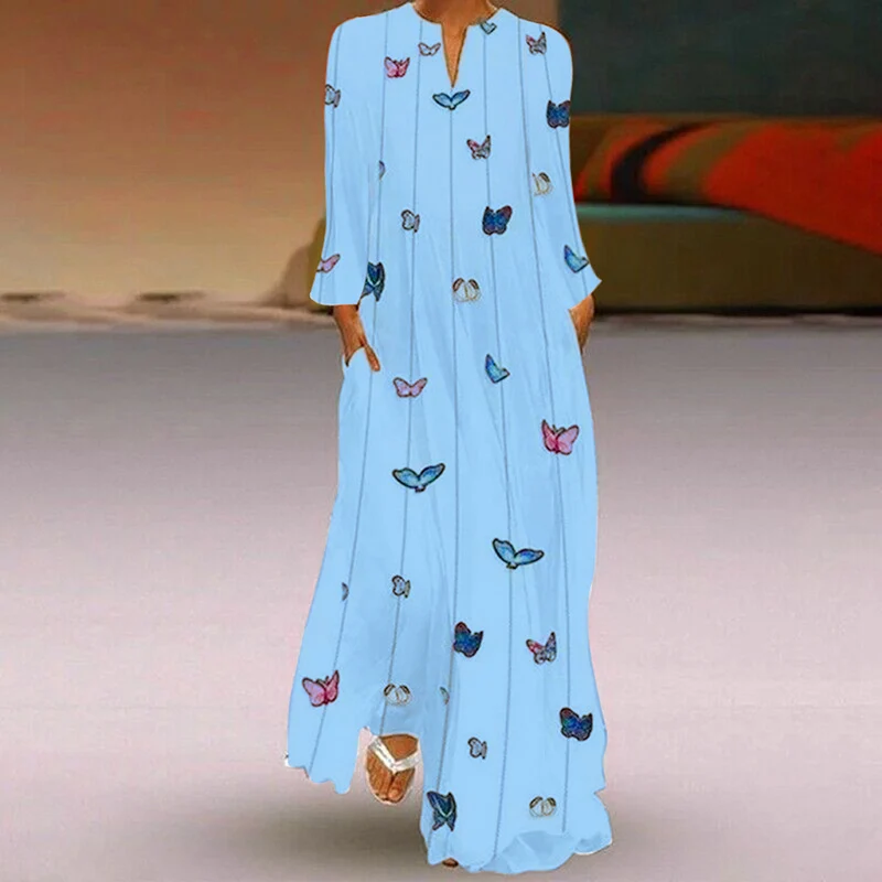 Женское платье женское летнее повседневное модное макси-блузка с v-образным