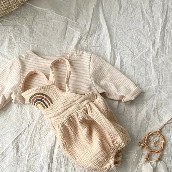 

2021 Spring Baby Bodysuits cotton Girls Clothing Rainbow Print Toddler Girls One Piece Boys Jumpsuit Bodysuit