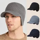 Классические мужские зимние однотонные акриловые шерстяные вязаные облегающие шапки уличная плотная теплая Повседневная шапка ветрозащитная шапка с защитой ушей Лидер продаж