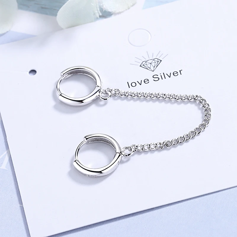 

Women's Fashion Simple Style Two Ear Hole Piercing Hoop Earrings Chain Tassel Smooth Loops Shiny Bohemia Trendy Earring Jewelry