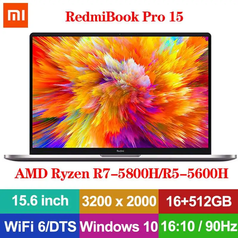 Günstig Xiaomi RedmiBook Pro 15 Laptop 15,6 Zoll 3,2 K 90Hz Aktualisieren Rate AMD Ryzen R7-5800H/R5-5600H 16GB 512GB Win10 WIFI 6 PC Notebook