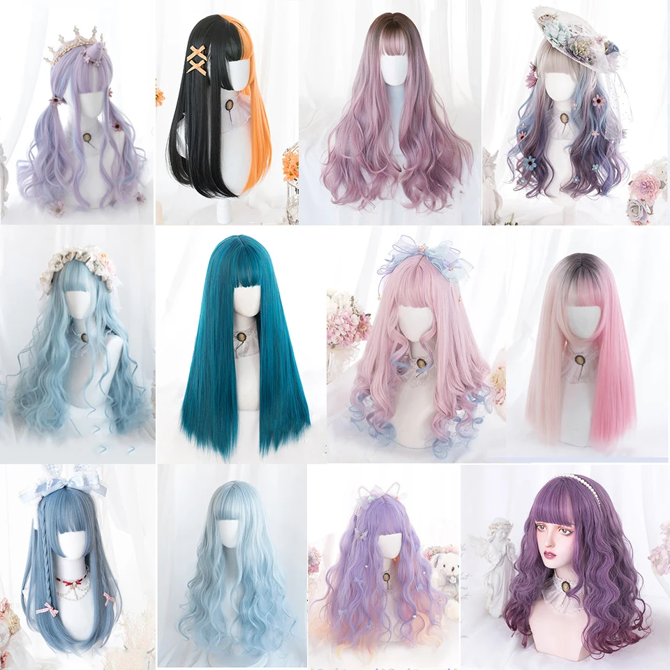 TALANG Multicolor Lolita Wigs Gradient Long Wave Cosplay Wigs Bobo Kawaii  Cartoon Halloween Wig Heat Resistant  Synthetic Hair