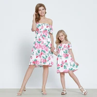 summer family matching outfits dress mum mom and daughter dress mother daughter dresses mom girl off shoulder printed dresses
