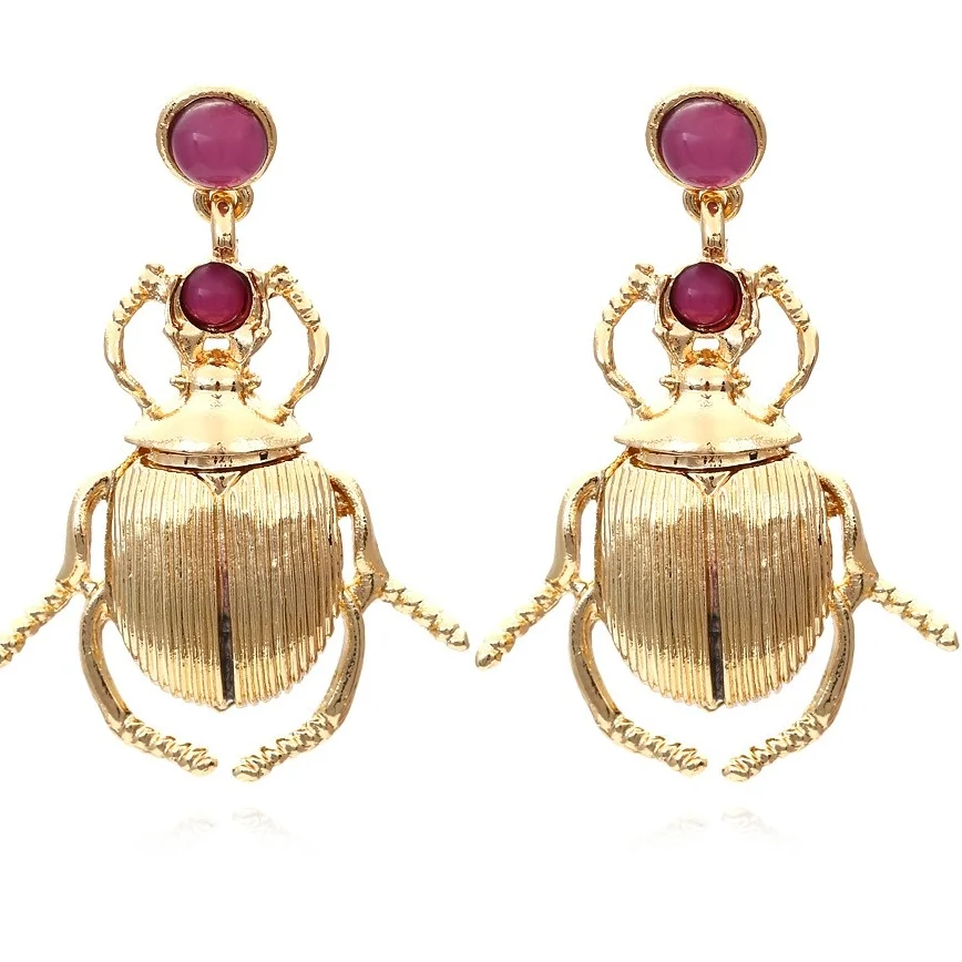 

Za Exaggerated Metal Beetle Earrings Retro Temperament Bohemian Lovely Insect Earrings
