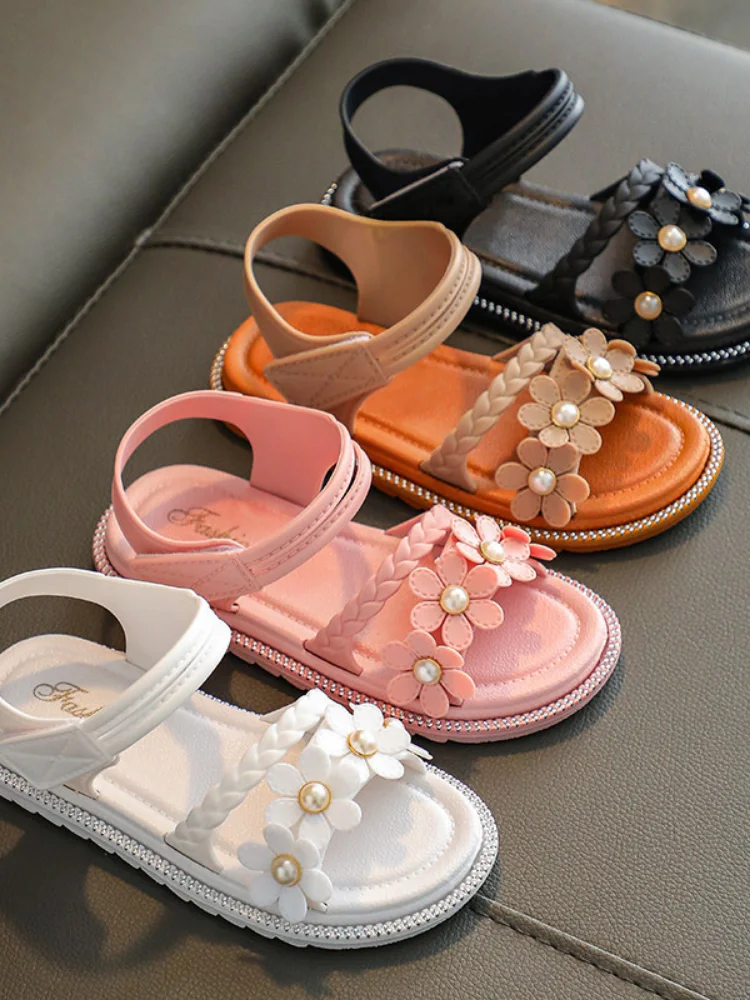 

Girls Sandals Flowers Sweet Soft Children's Beach Shoes Kids Summer Floral Sandals Princess Fashion Cute Baby Girl Shoes