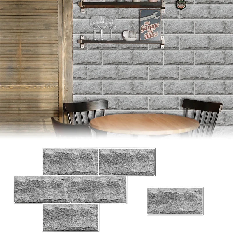 

6PCS 3D Oil-proof Wall Stickers For Kitchen Bathroom Self-adhesive Waterproof Black White Stripes Cultural Brick Decor Wallpaper