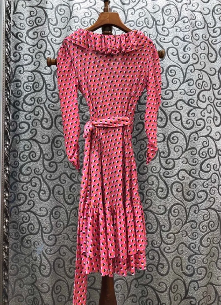 

Dress Ruffle Sexy 2021 Summer Style Women V-Neck Polka Dot Print Bow Belt Deco Long Sleeve Casual Sexy Party Club Dress Vestidos