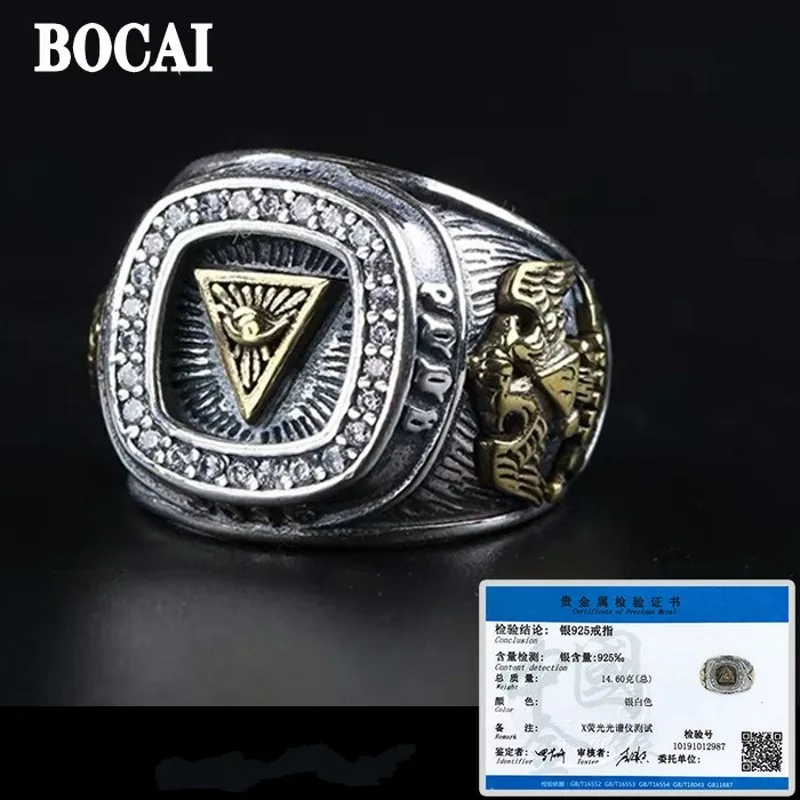 

BOCAI New Trendy Handmade Jewelry 100% S925 Silver Jewelry Omniscient Eye Man's Ring