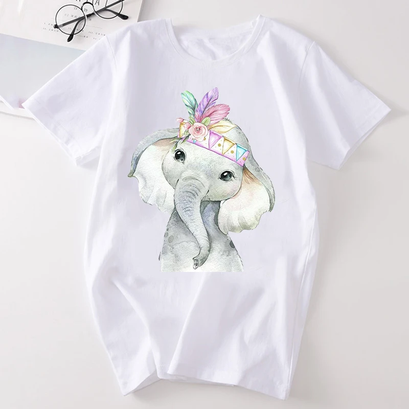 

Animal Watercolor Ladies Tees Short Sleeve Cartoon Pattern Harajuku Style Clothing Women T-Shirts Tshirts Women's