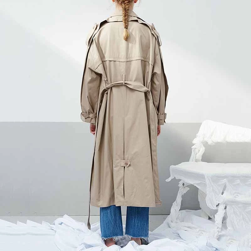 

SeeBeautiful New Fashion Spring 2021 Simple Lapel Double Breasted Long Sleeve Belt Large Size Coat Windbreaker Women A961