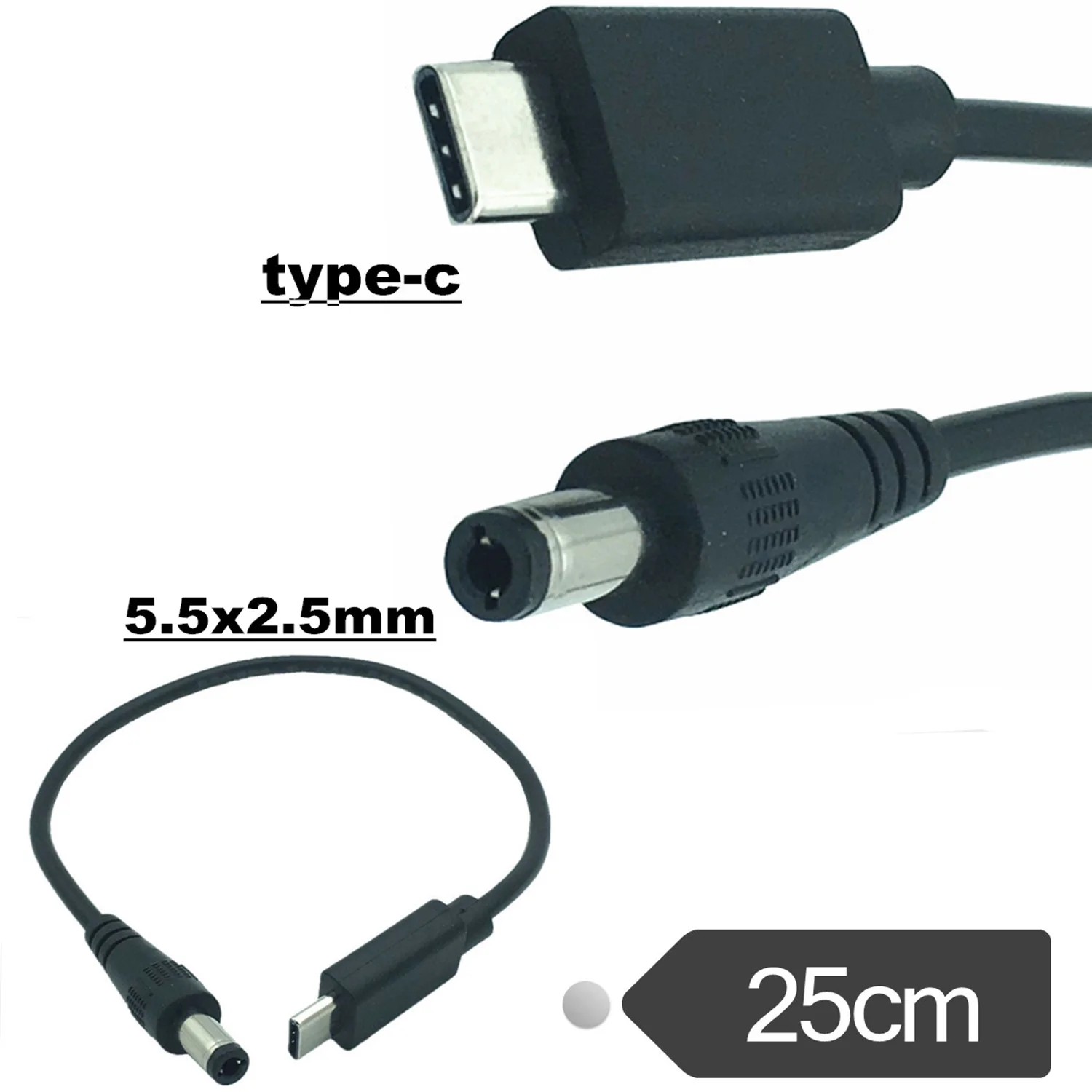 

1pcs USB 3.1 Type C Male to DC 5.5mm x 2.5mm Male Power Jack Extension Adapter Charge Charging Cable Cord