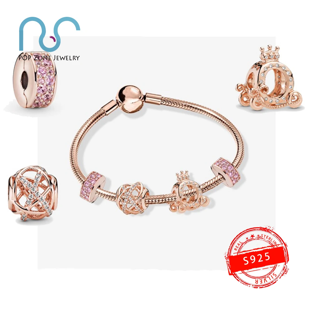 

Fit Original Pan Charm Bracelet S925 Sterling Silver Bracelet Rose Gold Crown Car Series Bracelet Female Brand New Jewelry Gift
