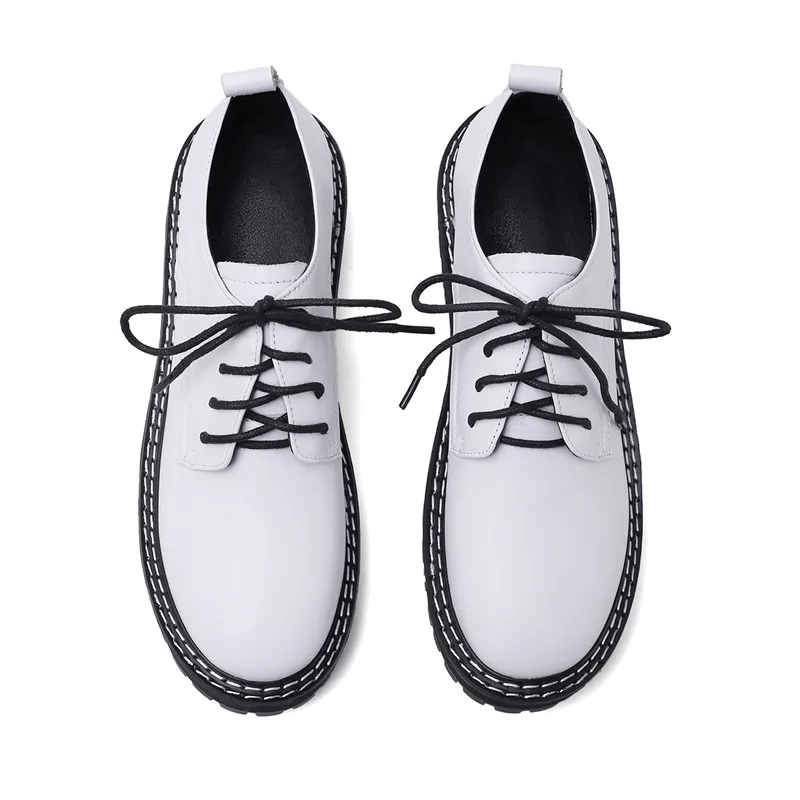 MORAZORA 2020 autumn fashion lace up genuine leather women shoes med heels round toe black white color ladies casual | Обувь