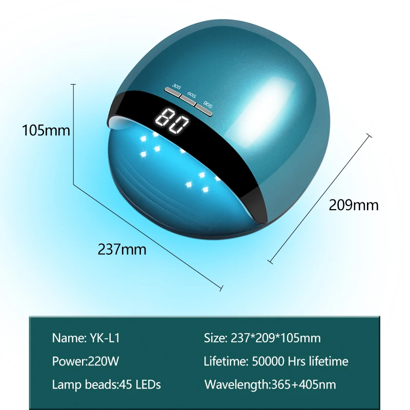 

220W Power Nail Dryer UV LED Lamp With Auto Sensor LCD Display Professional Fast Curing Speed Gel Nail Art Solon Manicure Tool