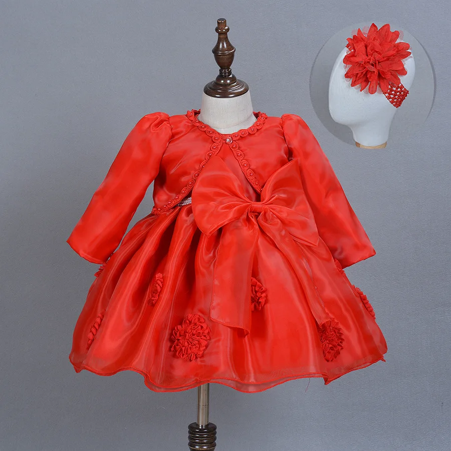 Детское красное платье для девочек с большой бант новорожденный принцесса 1st