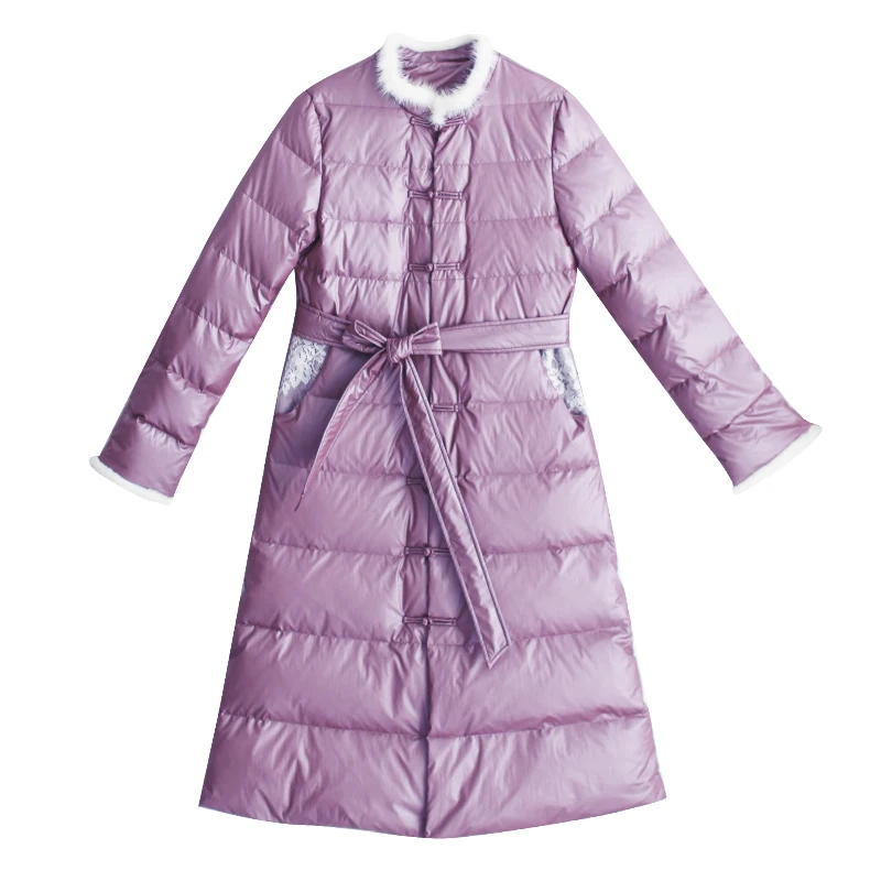 

2019 New Arrival Long Single Breasted Wide waisted Thick Full White Duck Down Coats