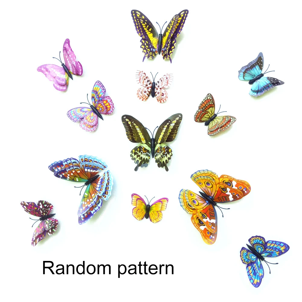 12 светящихся 3d наклеек бабочек с магнитом и двухсторонней губкой для украшения