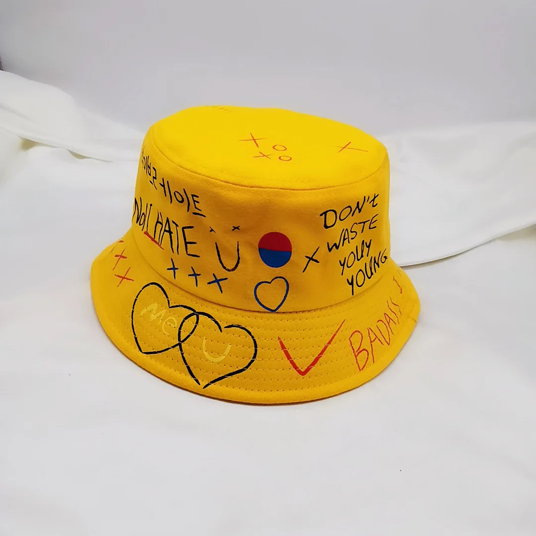 

New Korean Flat Top Random Graffiti Printing Adult Basin Hat