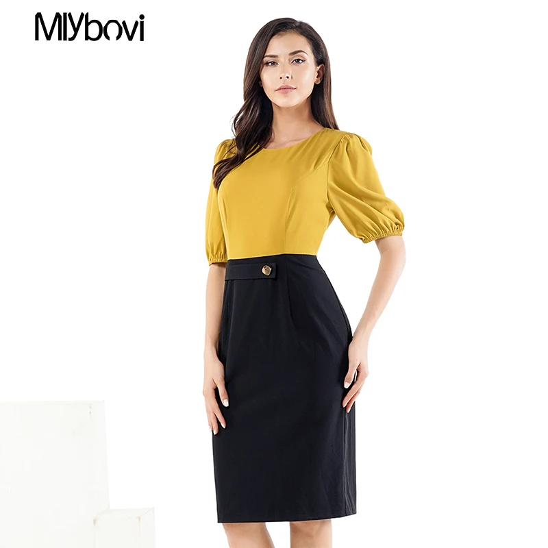 Осеннее женское платье элегантное карандаш с пузырьковым рукавом женские платья