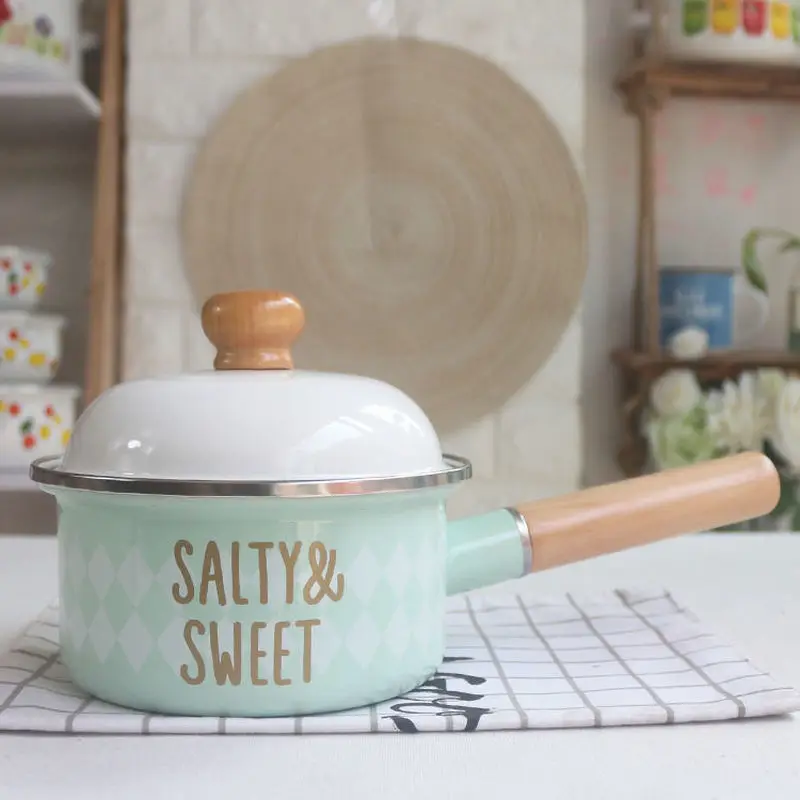 Эмалированная кастрюля для молока 14cm16cm18cm толстый Одноместный горшок 0.7Ll1.3L1.8L