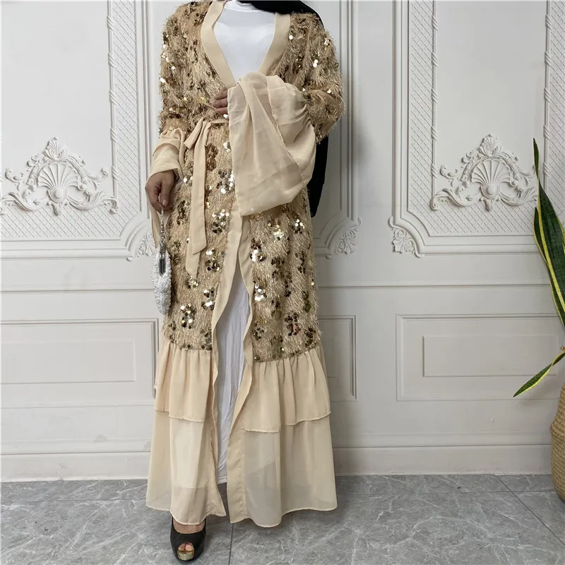 Wepbel Рамадан хиджаб платье кимоно с рукавами-колокольчиками с блестками шифоновая Исламская одежда мусульманская абайя для женщин кардиган...