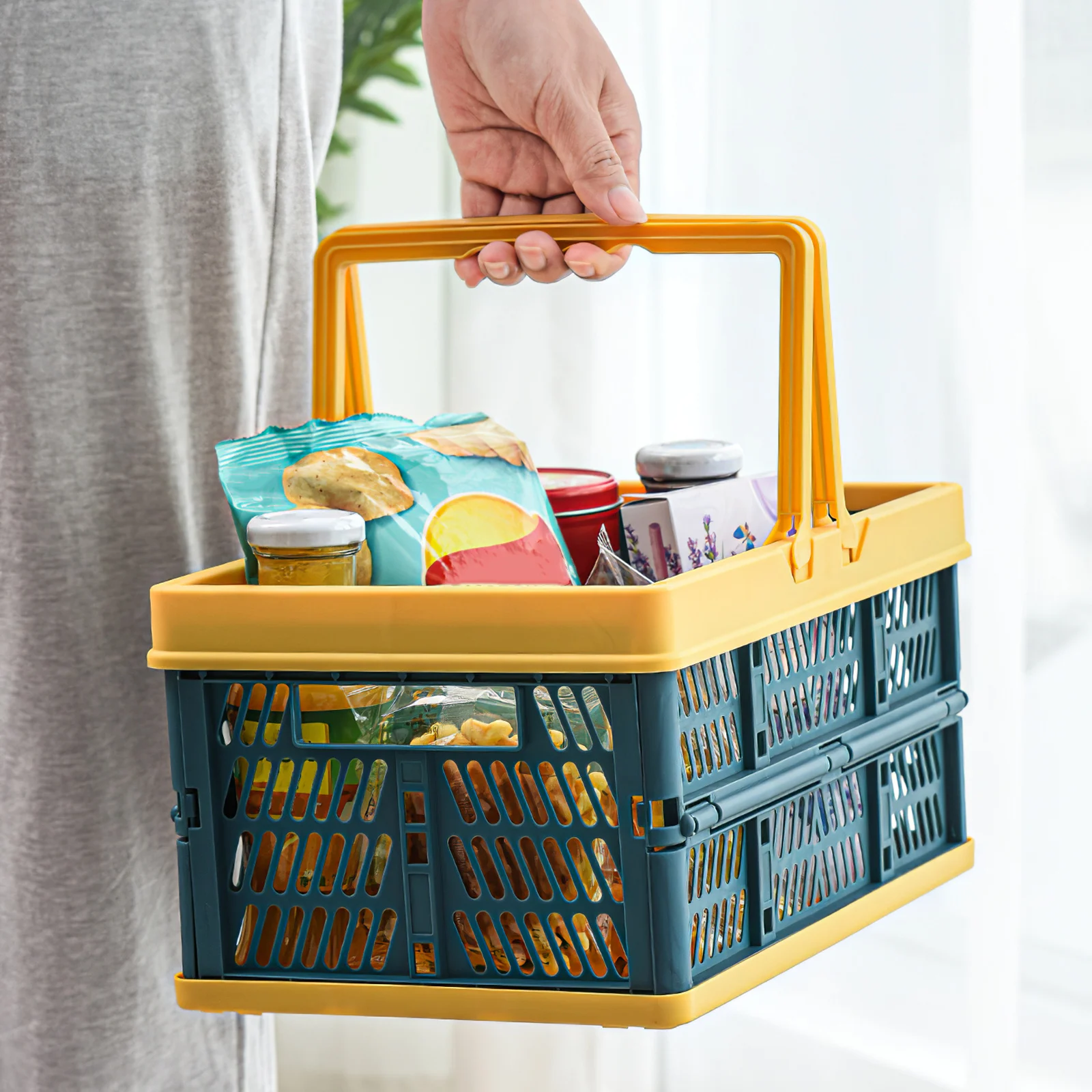 Stackable Shopping Baskets Collapsible Grocery Storage Basket With Handle Snack Durable Desktop | Дом и сад