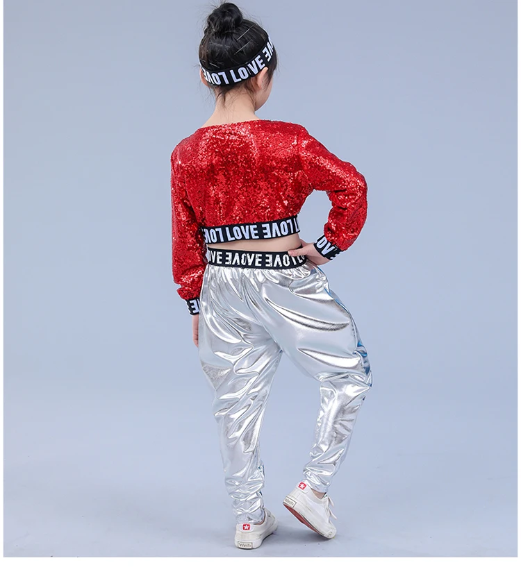 Красный Детский костюм для джазовых танцев с блестками в стиле хип-хоп блестящие