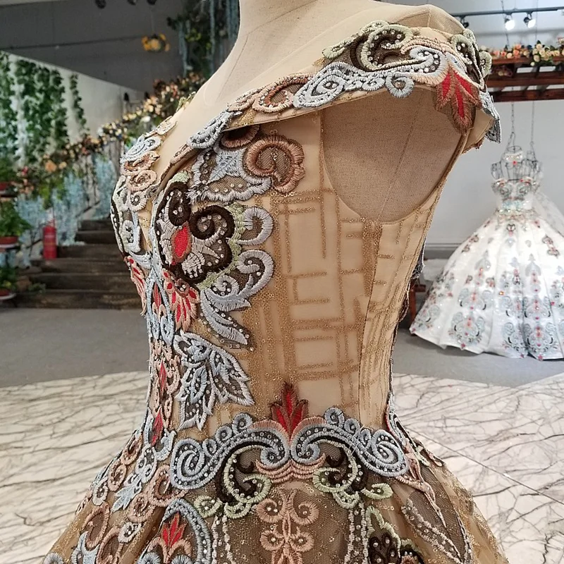 LS6440 цветные цветы шампанское вечернее платье для матерей невесты о-образным