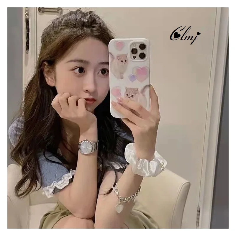 

Clmj Cute Cat Heart Phone Case For iPhone 12 13 11 Pro Max X XR 7 8 Plus Sweet Animal Phone Case Silicone Soft Cover Y2K INS New