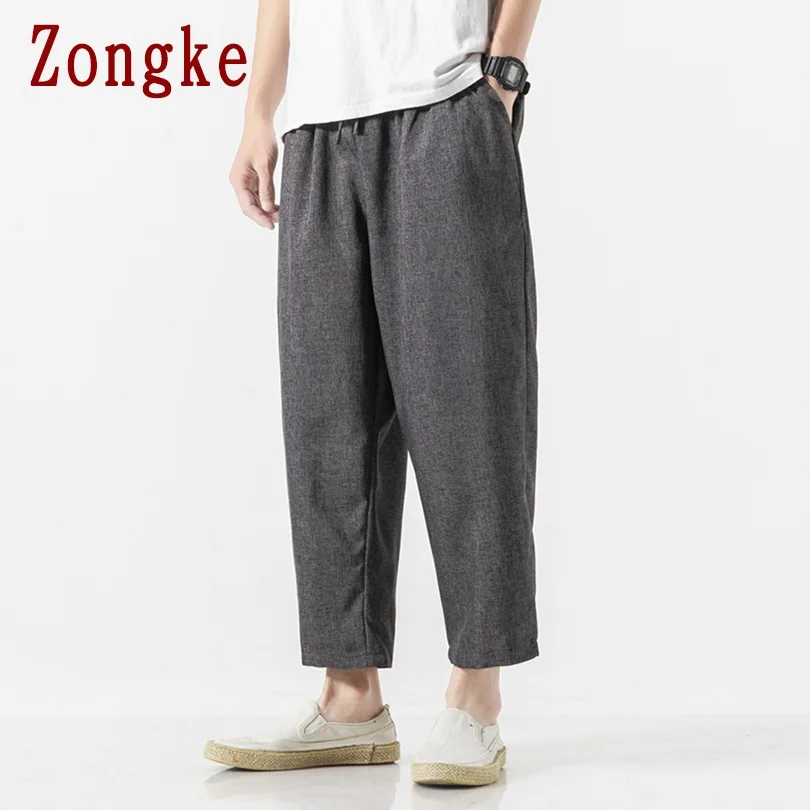 

Zongke Ankle-Length Linen Pants Men Japanese Streetwear Men Joggers Sweatpants Trousers Men Pants Harajuku Hip Hop 2021 Spring