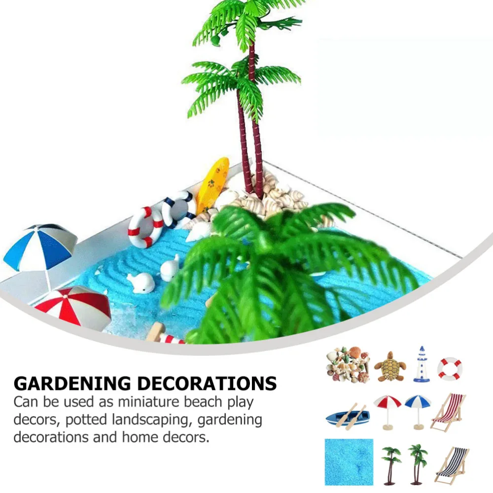 

12pcs Microlandscape Beach Decoration Shell Boat Lifebuoy Set Mini House Props