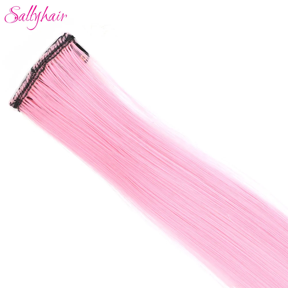 Розовый Sallyhair волосы на заколках 20 дюймов один кусок волос цвет синтетические длинные прямые волосы для наращивания розовый желтый синий фиолетовый для женщин - Цвет: Розовый