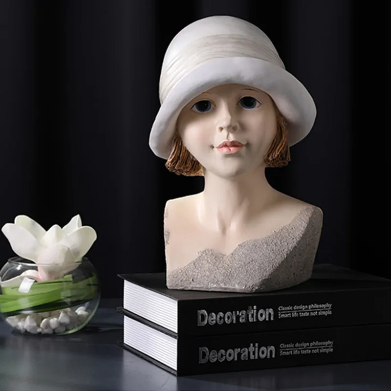 

European Style Modern Girl Head Portraits Resin Statue Creative Clothes Shop Showcase Art Decorations X2620